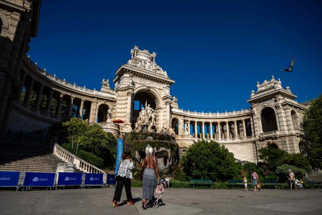 The Palais Longchamp, a neoclassical-Second Empire style palace and water tower built by French architect Henri-Jacques Espérandieu in 1869 is pictured on June 12, 2026 in Marseille, southern France. (Photo by MIGUEL MEDINA / AFP)