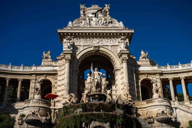 The Palais Longchamp, a neoclassical-Second Empire style palace and water tower built by French architect Henri-Jacques Espérandieu in 1869 is pictured on June 12, 2026 in Marseille, southern France. (Photo by MIGUEL MEDINA / AFP)