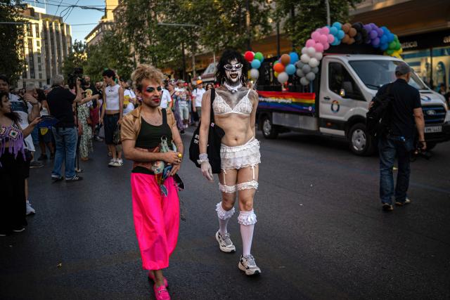 Participants take part in the Athens Pride parade on June 13, 2026. (Photo by Angelos TZORTZINIS / AFP)