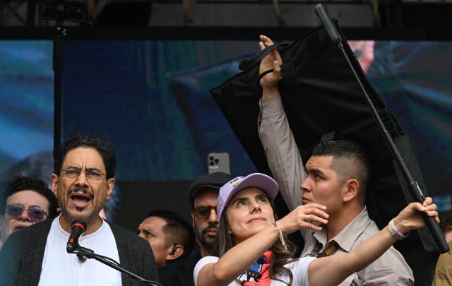 Colombia's presidential candidate for the Pacto Historico party Ivan Cepeda speaks during his closing campaign rally in Bogota on June 13, 2026. Colombia will hold the runoff presidential election on June 21. (Photo by Juan BARRETO / AFP)