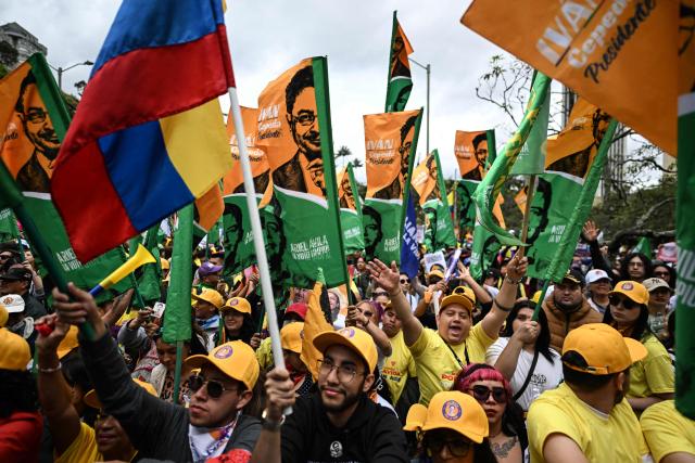 Supporters of Colombia's presidential candidate for the Pacto Historico party Ivan Cepeda, attend the closing rally of his campaign in Bogota on June 13, 2026. Colombia will hold the runoff presidential election on June 21. (Photo by Juan BARRETO / AFP)