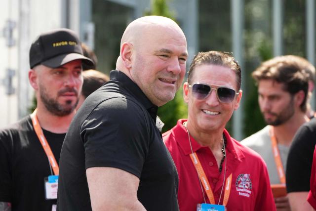 UFC President and CEO Dana White looks on before a motorsports athlete and stunt performer does a motorcycle jump, ahead of Sunday's UFC Freedom 250 fights on the South Lawn of the White House in Washington, DC, on June 13, 2026. (Photo by Alex Brandon / POOL / AFP)