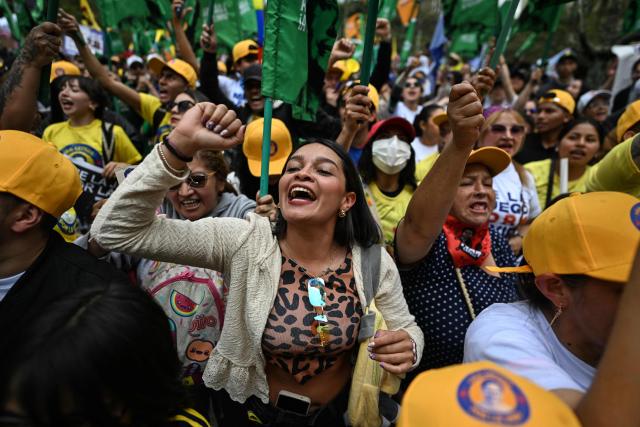 Supporters of Colombia's presidential candidate for the Pacto Historico party Ivan Cepeda, attend the closing rally of his campaign in Bogota on June 13, 2026. Colombia will hold the runoff presidential election on June 21. (Photo by Juan BARRETO / AFP)