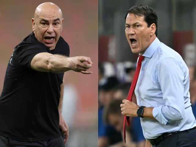 This combination of pictures created on June 13, 2026 shows Egyptian head coach Hossam Hassan (L) in Jeddah on March 27, 2026 and Belgium's French head coach Rudi Garcia in Brussels on September 7, 2025. Belgium and Egypt face each other in their opening 2026 World Cup football tournament Group G football match at Seattle Stadium in Seattle on June 15, 2026. (Photo by NICOLAS TUCAT / AFP)