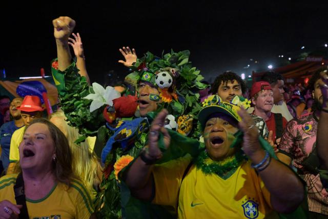 Brazilian fans watch the live broadcast of the 2026 World Cup football match between Brazil and Morocco at the Copacabana Arena in Rio de Janeiro, Brazil, on June 13 2026. (Photo by NELSON ALMEIDA / AFP)