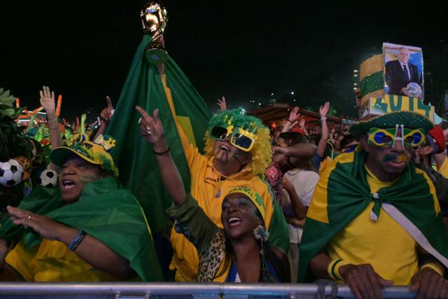 Brazilian fans watch the live broadcast of the 2026 World Cup football match between Brazil and Morocco at the Copacabana Arena in Rio de Janeiro, Brazil, on June 13 2026. (Photo by NELSON ALMEIDA / AFP)