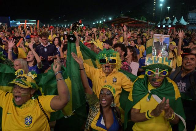Brazilian fans watch the live broadcast of the 2026 World Cup football match between Brazil and Morocco at the Copacabana Arena in Rio de Janeiro, Brazil, on June 13 2026. (Photo by NELSON ALMEIDA / AFP)
