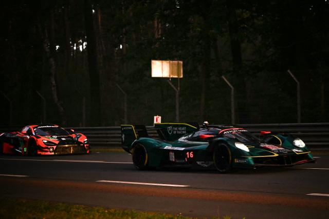 US Aston Martin Valkyrie Hypercar #9 of ASTON MARTIN THOR TEAM (LMH) competes during the 94th edition of the 24 Hours of Le Mans, the motor endurance race, in Le Mans, western France, on June 13, 2026. (Photo by Lou BENOIST / AFP)