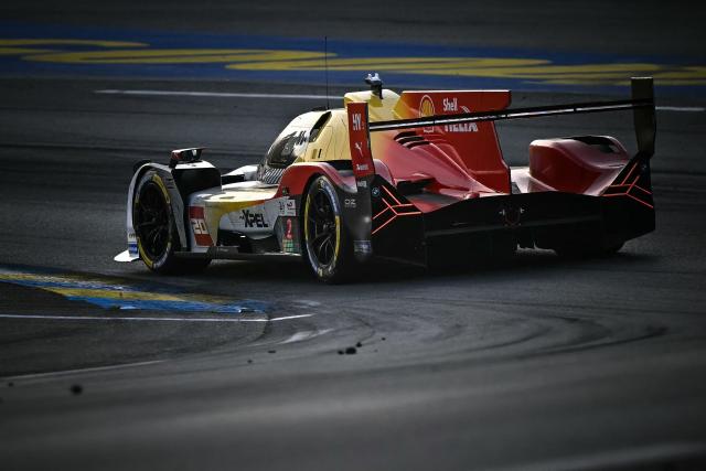 German BMW M Hybrid V8 Hypercar #20 of BMW M TEAM WRT (LMDh)competes during the 94th edition of the 24 Hours of Le Mans, the motor endurance race, in Le Mans, western France, on June 13, 2026. (Photo by Lou BENOIST / AFP)