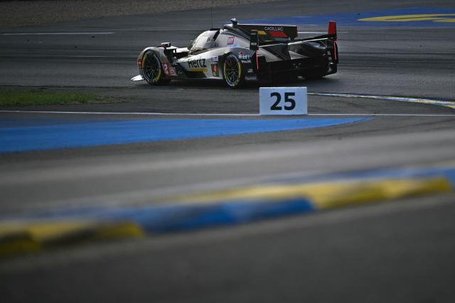 US Cadillac V-Series.R Hypercar #12 of CADILLAC HERTZ TEAM JOTA (LMDh) competes during the 94th edition of the 24 Hours of Le Mans, the motor endurance race, in Le Mans, western France, on June 13, 2026. (Photo by Lou BENOIST / AFP)