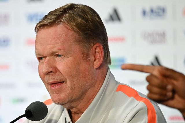 Netherlands' head coach Ronald Koeman attends a press conference ahead of Netherlands' 2026 World Cup football tournament Group F football match against Japan in Dallas on June 13, 2026.  (Photo by Paul ELLIS / AFP)