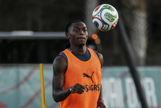 Portugal's forward #17 Rafael Leao takes part in a training session during the FIFA 2026 World Cup football tournament at Gardens North County District Park in West Palm Beach, Florida on June 13, 2026. (Photo by PATRICIA DE MELO MOREIRA / AFP)