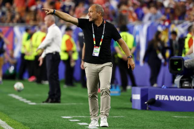 Haiti's French head coach Sebastien Migne gestures during the 2026 World Cup Group C football match between Haiti and Scotland at the Boston Stadium in Foxborough on June 13, 2026. (Photo by FRANCK FIFE / AFP)