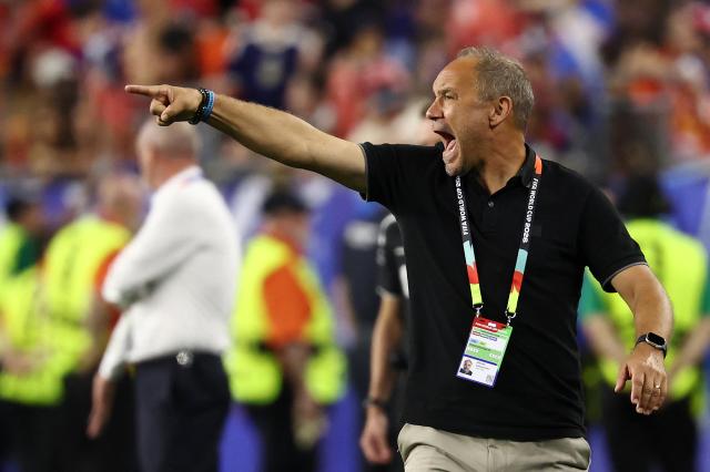 Haiti's French head coach Sebastien Migne gestures during the 2026 World Cup Group C football match between Haiti and Scotland at the Boston Stadium in Foxborough on June 13, 2026. (Photo by FRANCK FIFE / AFP)