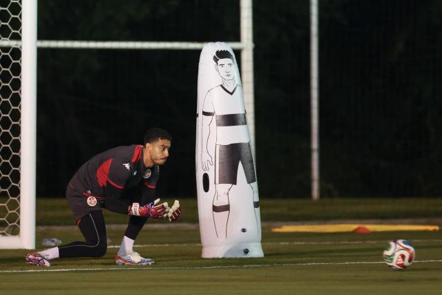 Tunisia's goalkeeper #22 Sabri Ben Hessen takes part in a training session at Rayados Training Centre in Santiago, Nueva Leon state, Mexico, on June 13, 2026, on the eve of their 2026 World Cup football tournament Group F football match against Sweden. (Photo by Julio Cesar AGUILAR / AFP)