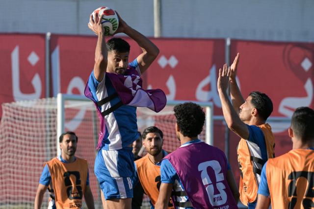 Iran's midfielder #08 Mohammad Mohebbi and teammates take part in training session for the 2026 World Cup football tournament Group G football match against New Zealand in Tijuana, Mexico on June 13, 2026.  (Photo by Guillermo Arias / AFP)