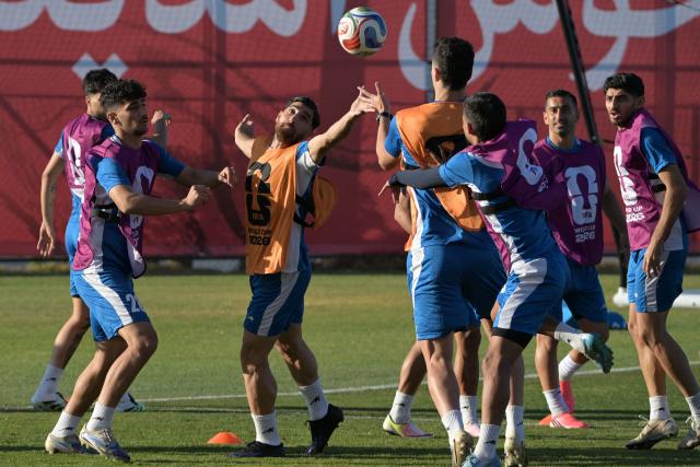 Iran's players take part in training session for the 2026 World Cup football tournament Group G football match against New Zealand in Tijuana, Mexico on June 13, 2026.  (Photo by Guillermo Arias / AFP)