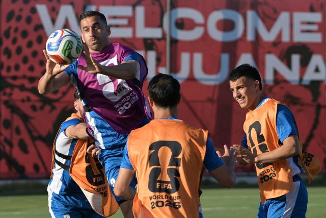 Iran's defender #03 Ehsan Hajsafi and teammates take part in training session for the 2026 World Cup football tournament Group G football match against New Zealand in Tijuana, Mexico on June 13, 2026.  (Photo by Guillermo Arias / AFP)