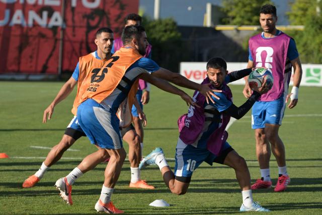 Iran's midfielder #10 Mehdi Ghayedi and teammates take part in training session for the 2026 World Cup football tournament Group G football match against New Zealand in Tijuana, Mexico on June 13, 2026.  (Photo by Guillermo Arias / AFP)