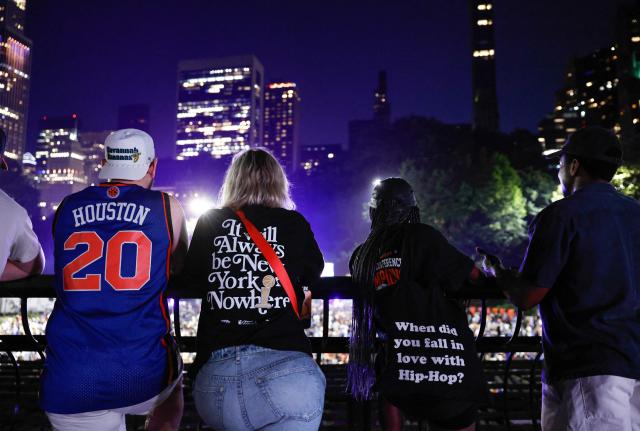 Knicks fans gather inside Wollman Rink in Central Park to watch Game 5 of the NBA finals between the New York Knicks and San Antonio Spurs, in New York, on June 13, 2026. (Photo by kena betancur / AFP)