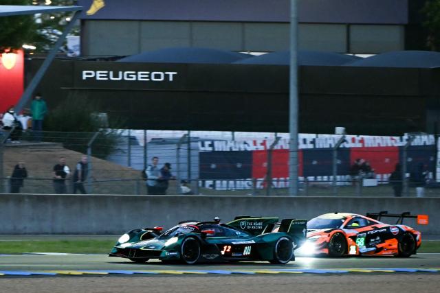 US Aston Martin Valkyrie Hypercar #9 of ASTON MARTIN THOR TEAM (LMH) competes during the 94th edition of the 24 Hours of Le Mans, the motor endurance race, in Le Mans, western France, on June 14, 2026. (Photo by Lou BENOIST / AFP)