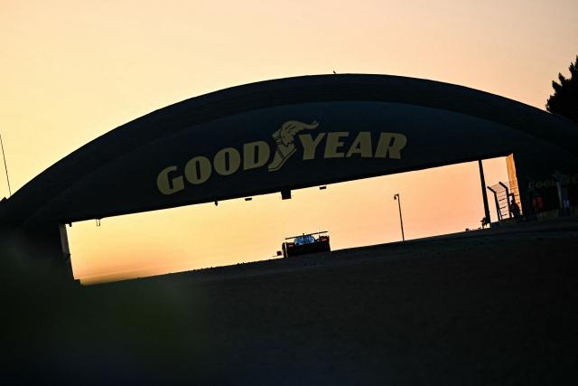 A car competes during the 94th edition of the 24 Hours of Le Mans, the motor endurance race, in Le Mans, western France, on June 14, 2026. (Photo by Lou BENOIST / AFP)