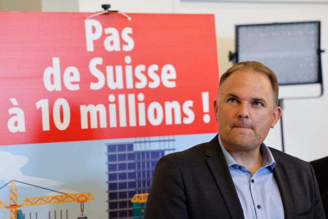 Swiss People's Party (SVP) President Marcel Dettling reacts following first results of a vote on a divisive anti-immigration proposal to cap the country's population and another referendum on restricting access to conscientious objection to military service, in Aarberg on June 14, 2026. The Swiss appeared on June 14, 2026 to have voted down a divisive anti-immigration proposal to cap the country's population, according to initial projections from the gfs.bern institute minutes after polling stations closed. A separate vote on a law restricting access to conscientious objection to military service meanwhile appeared set to pass, the projections showed. (Photo by STEFAN WERMUTH / AFP)
