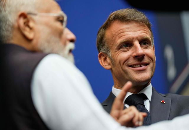 India's Prime Minister Narendra Modi and France's President Emmanuel Macron attend the "Bharat Innovate 2026" event in Nice south-eastern France on June 14, 2026. (Photo by Lewis JOLY / POOL / AFP)