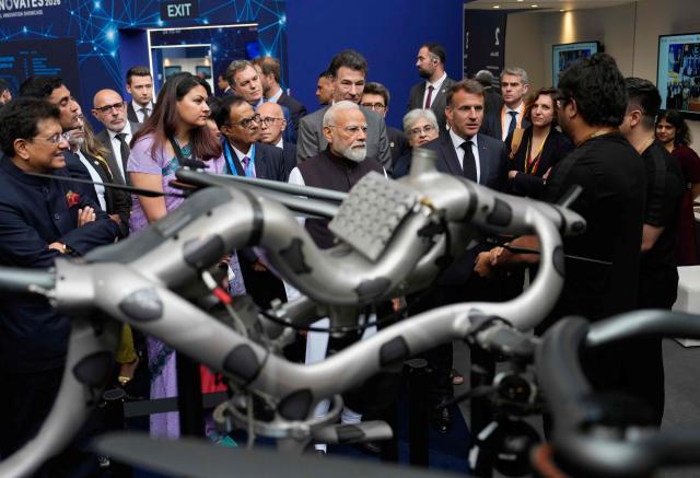 India's Prime Minister Narendra Modi and France's President Emmanuel Macron attend the "Bharat Innovate 2026" event in Nice south-eastern France on June 14, 2026. (Photo by Lewis JOLY / POOL / AFP)