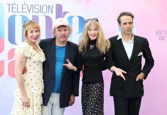 (From L) French actress Julie Depardieu, French singer Philippe Katerine, French-American singer, actress, director and model Arielle Dombasle and French actor Boris Terral pose during a photocall for the TV series "Les derniers jours de Charles Baudelaire" as part of the 65th Monte-Carlo Television Festival in the principality of Monaco on June 14, 2026. (Photo by Valery HACHE / AFP)