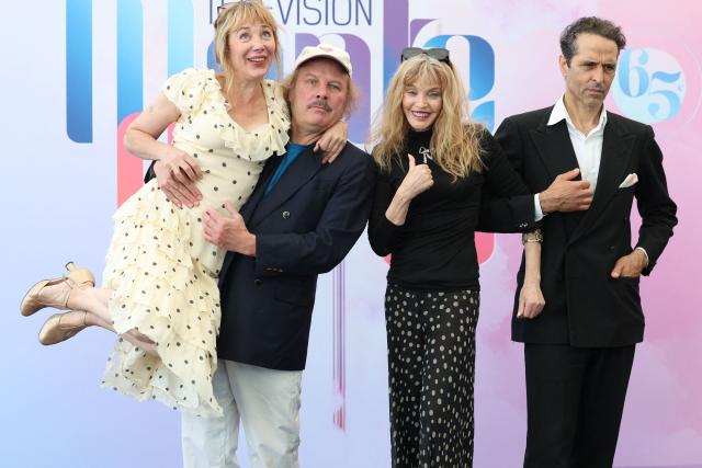 (From L) French actress Julie Depardieu, French singer Philippe Katerine, French-American singer, actress, director and model Arielle Dombasle and French actor Boris Terral pose during a photocall for the TV series "Les derniers jours de Charles Baudelaire" as part of the 65th Monte-Carlo Television Festival in the principality of Monaco on June 14, 2026. (Photo by Valery HACHE / AFP)
