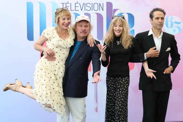 (From L) French actress Julie Depardieu, French singer-songwriter and actor, American-French singer and actress Arielle Dombase, and French actor Boris Terral pose during a photocall for the TV series "Les derniers jours de Charles Baudelaire" as part of the 65th Monte-Carlo Television Festival Principality of Monaco on June 14, 2026. (Photo by Valery HACHE / AFP)