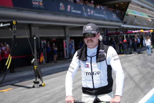 Cadillac's Finnish driver Valtteri Bottas arrives prior the Catalonia Formula One Grand Prix at the Circuit de Catalunya in Montmelo, on the outskirts of Barcelona, on June 14, 2026. (Photo by Manaure QUINTERO / AFP)