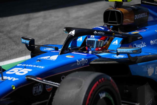 Williams' Spanish driver Carlos Sainz exits the pit stop during the Catalonia Formula One Grand Prix at the Circuit de Catalunya in Montmelo, on the outskirts of Barcelona, on June 14, 2026. (Photo by Manaure QUINTERO / POOL / AFP)