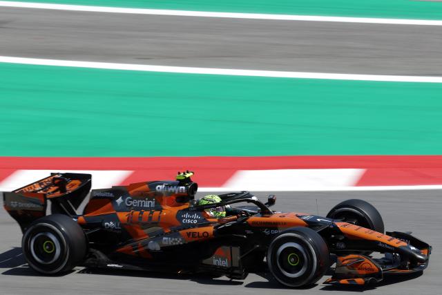 McLaren's British driver Lando Norris competes in the Catalonia Formula One Grand Prix at the Circuit de Catalunya in Montmelo, on the outskirts of Barcelona, on June 14, 2026. (Photo by Lluis GENE / AFP)
