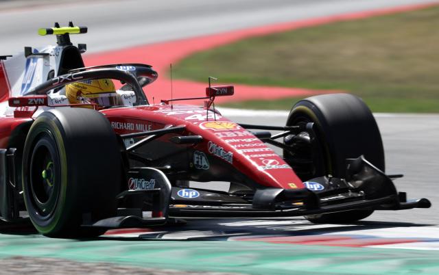Ferrari's British driver Lewis Hamilton competes in the Catalonia Formula One Grand Prix at the Circuit de Catalunya in Montmelo, on the outskirts of Barcelona, on June 14, 2026. (Photo by Lluis GENE / AFP)