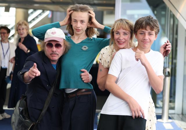(L/R): French actors Philippe Katerine, Billy Blanchard, Julie Depardieu and Alfred Blanchard pose as part of the 65th Monte-Carlo Television Festival in the principality of Monaco on June 14, 2026. (Photo by Valery HACHE / AFP)