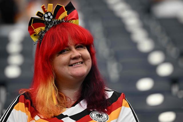 A Germany supporter poses ahead of the 2026 World Cup Group E football match between Germany and Curacao at the Houston Stadium in Houston on June 14, 2026.  (Photo by Paul ELLIS / AFP)