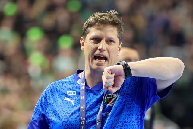 Fuechse Berlin's Danish head coach Nicolej Krickau attends the EHF Men's Handball Champions League Final 4 final between Barca and Fuechse Berlin in Cologne, western Germany on June 14, 2026. (Photo by Ronny HARTMANN / AFP)