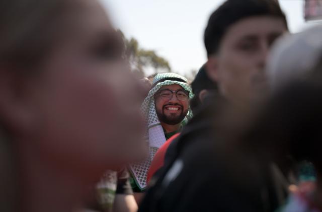 An Iran fan waits for the team to leave for US at the Marriott Hotel in Tijuana, Mexico, on June 14, 2026, on the eve of their 2026 World Cup Group G match against New Zealand. (Photo by Guillermo Arias / AFP)