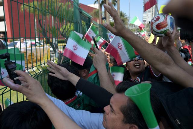 Iran fans wait for the team to leave for US at the Marriott Hotel in Tijuana, Mexico, on June 14, 2026, on the eve of their 2026 World Cup Group G match against New Zealand. (Photo by Guillermo Arias / AFP)
