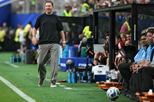 Germany's head coach Julian Nagelsmann reacts during the 2026 World Cup Group E football match between Germany and Curacao at the Houston Stadium in Houston on June 14, 2026.  (Photo by Paul ELLIS / AFP)