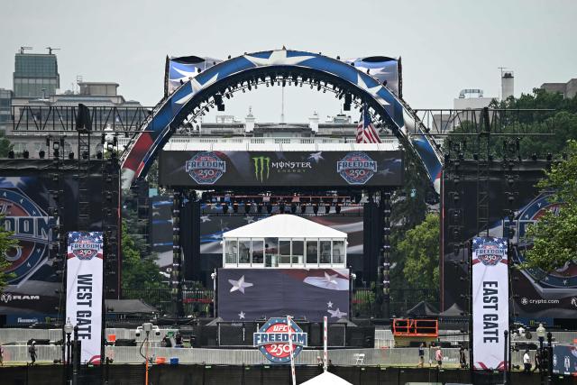 A view from The Ellipse toward the White House, ahead of the "UFC Freedom 250" mixed martial arts event being held tonight on the South Lawn of the White House in Washington, DC, June 14, 2026. (Photo by Alex WROBLEWSKI / AFP)