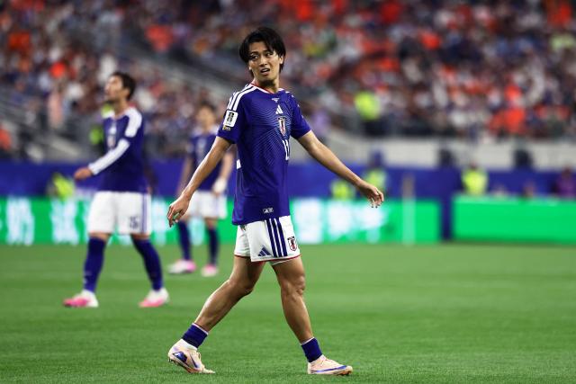 Japan's midfielder #13 Keito Nakamura reacts after missing a goal opportunity during the 2026 World Cup Group F football match between the Netherlands and Japan at the Dallas Stadium in Arlington on June 14, 2026.  (Photo by Aric Becker / AFP)