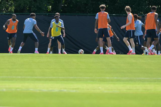 England's players take part in a training session at Swope Soccer Village in Kansas city on June 14, 2026, on the eve of their 2026 World Cup football tournament Group L football match against Croatia. (Photo by Juan MABROMATA / AFP)