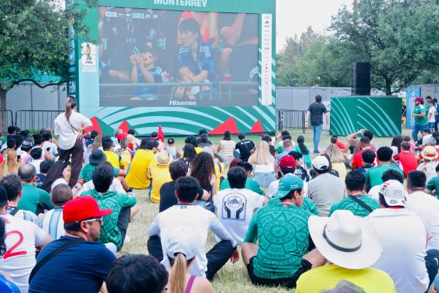 Fans watch the FIFA World Cup match between the Netherlands and Japan on a screen at the fan fest in Monterrey, Nuevo Leon state, Mexico, on June 14, 2026. (Photo by Julio Cesar SALAZAR / AFP)
