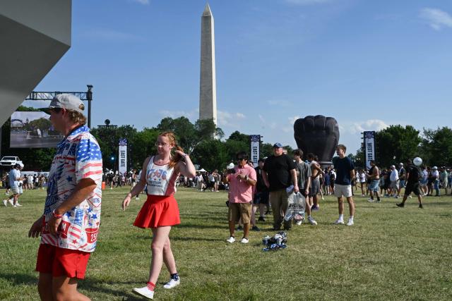 Fans gather at the UFC Freedom 250 Fan Fest on The Ellipse ahead of the "UFC Freedom 250" mixed martial arts event tonight on the South Lawn of the White House in Washington, DC, June 14, 2026. (Photo by Alex WROBLEWSKI / AFP)