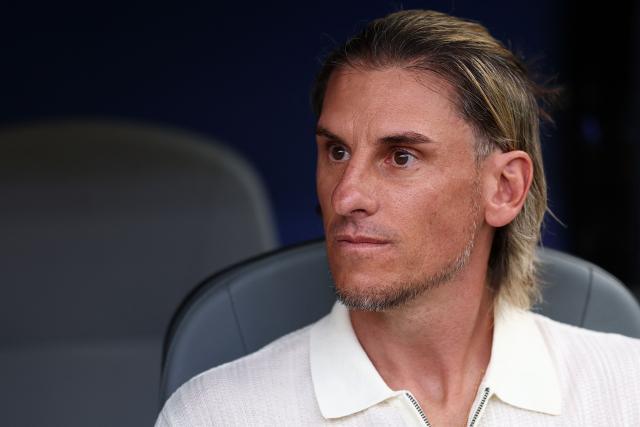 Ecuador's Argentine head coach Sebastian Beccacece looks on ahead of the 2026 World Cup Group E football match between Ivory Coast and Ecuador at the Philadelphia Stadium in Philadelphia on June 14, 2026.  (Photo by CHARLY TRIBALLEAU / AFP)