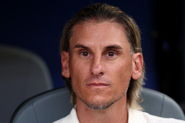 Ecuador's Argentine head coach Sebastian Beccacece looks on ahead of the 2026 World Cup Group E football match between Ivory Coast and Ecuador at the Philadelphia Stadium in Philadelphia on June 14, 2026.  (Photo by CHARLY TRIBALLEAU / AFP)