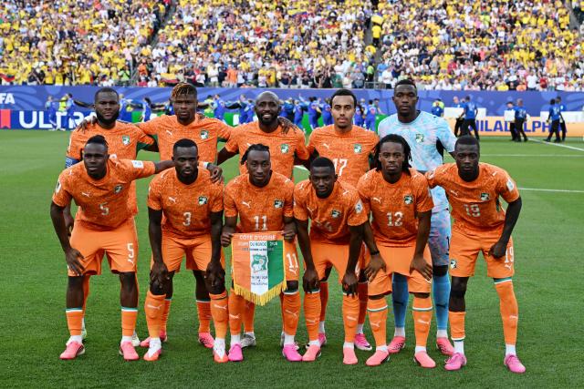 Ivory Coast's players pose for a team photo ahead of the 2026 World Cup Group E football match between Ivory Coast and Ecuador at the Philadelphia Stadium in Philadelphia on June 14, 2026.  (Photo by MAURO PIMENTEL / AFP)